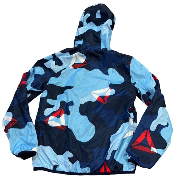 Reebok Blue Camo Boys Blocker Size 10/12 L Red Zip Lightweight Jacket Athletic - Picture 4 of 14